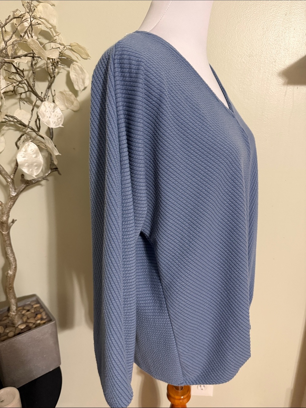 Ruby Rd Slate Blue Textured V-Neck Knot Front Top - Picture 3 of 5